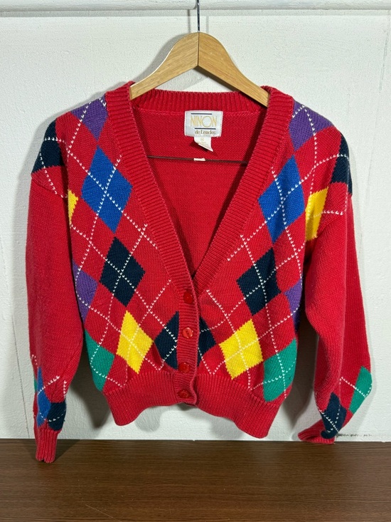 Sweaters - 90’s Primary Argyle Cardigan Women’s Medium
